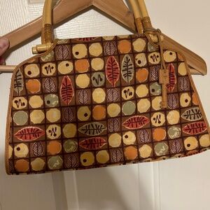 Fossil Women's Fall Leaves Printed Purse Bamboo Handles Classic 1954